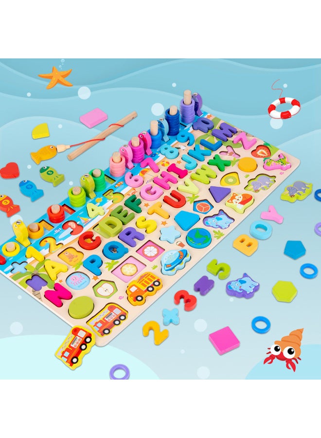 Children's Wooden Early Education Puzzle Development Multi-functional Traffic Logarithmic Board Digital Cognitive Puzzle Building Block Toy-Color:qzy-four Moving Logarithmic Board-Ocean 0.8 - Image 3